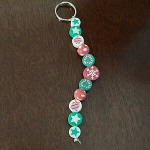 A Christmas clay beaded keychain
